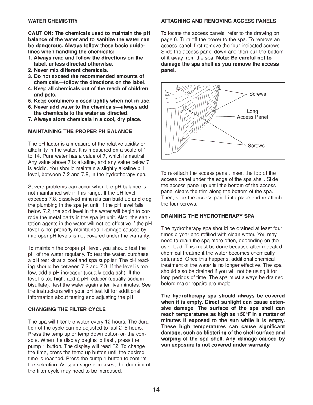 Image IMSB61502, IMSG61502 user manual Water Chemistry, Maintaining the Proper PH Balance, Changing the Filter Cycle 