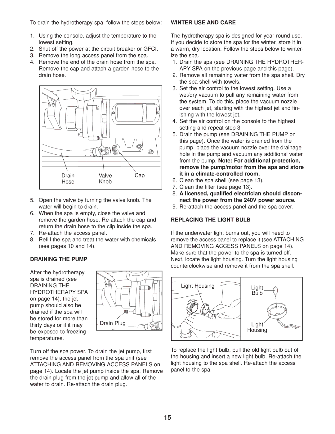 Image IMSG61502,IMSB61502, IMSB61502, IMSG61502 user manual Draining the Pump, Replacing the Light Bulb 