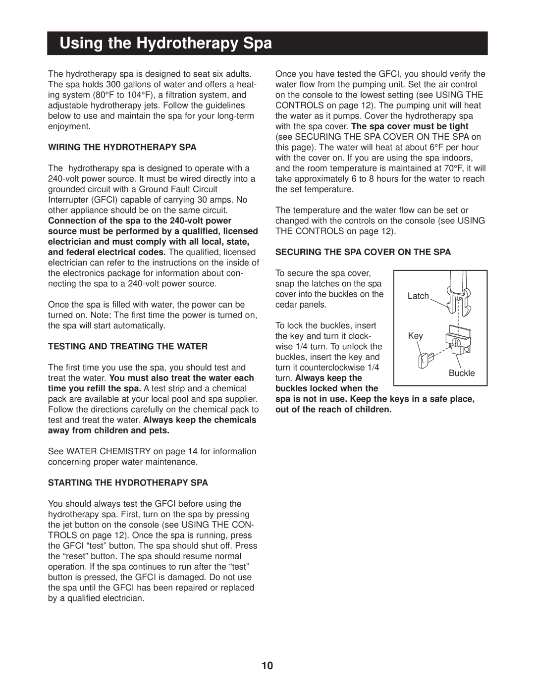 Image IMSB61610, IMSG61610 Using the Hydrotherapy Spa, Wiring the Hydrotherapy SPA, Testing and Treating the Water 