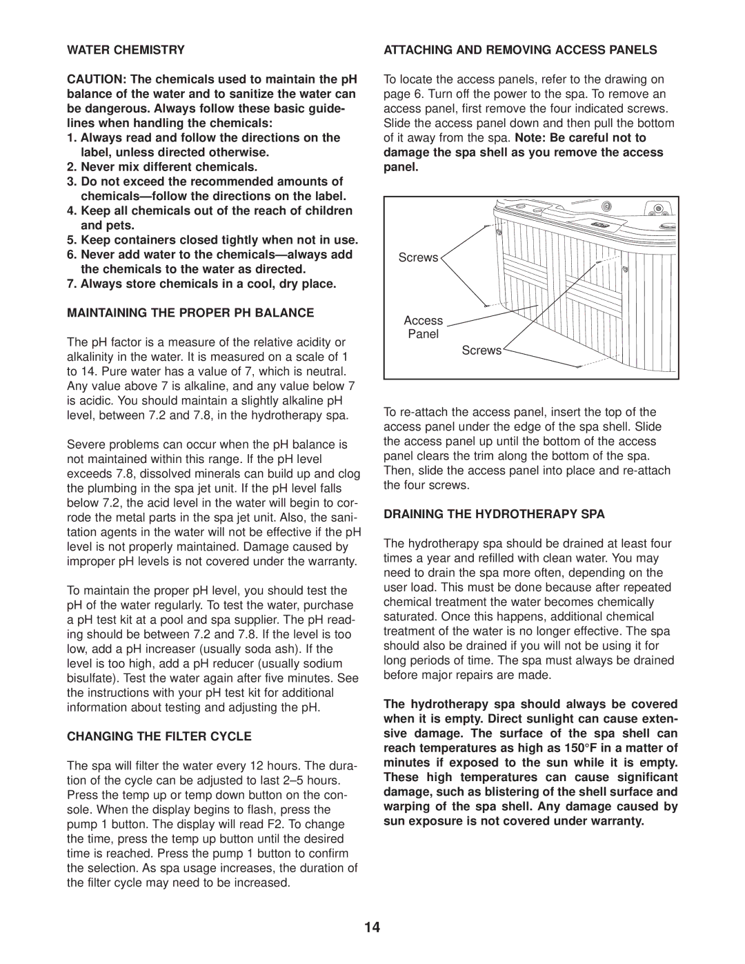 Image IMSB61610, IMSG61610 user manual Water Chemistry, Maintaining the Proper PH Balance, Changing the Filter Cycle 