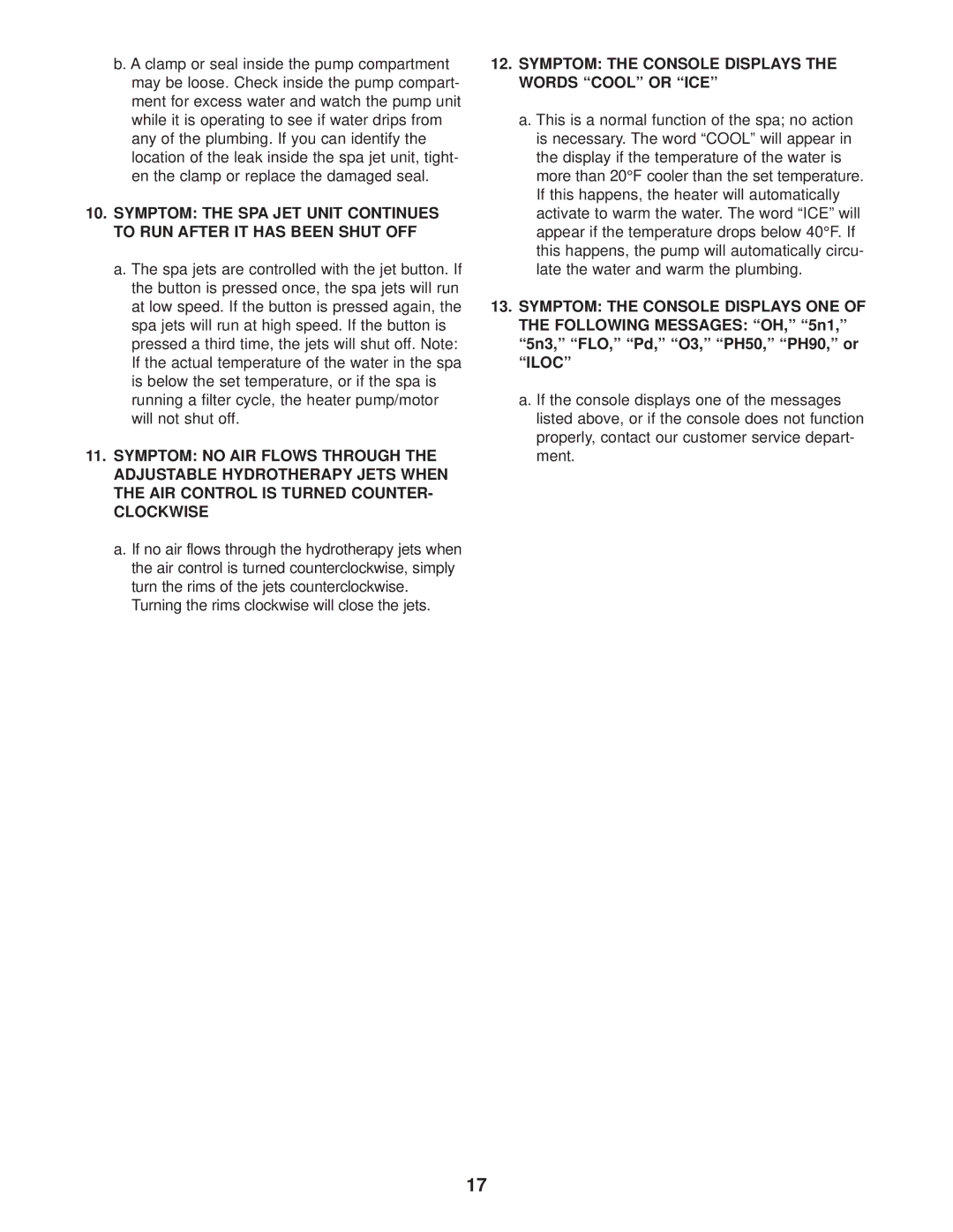 Image IMSB61610, IMSG61610 user manual Symptom the Console Displays the Words Cool or ICE, Symptom the Console Displays ONE 