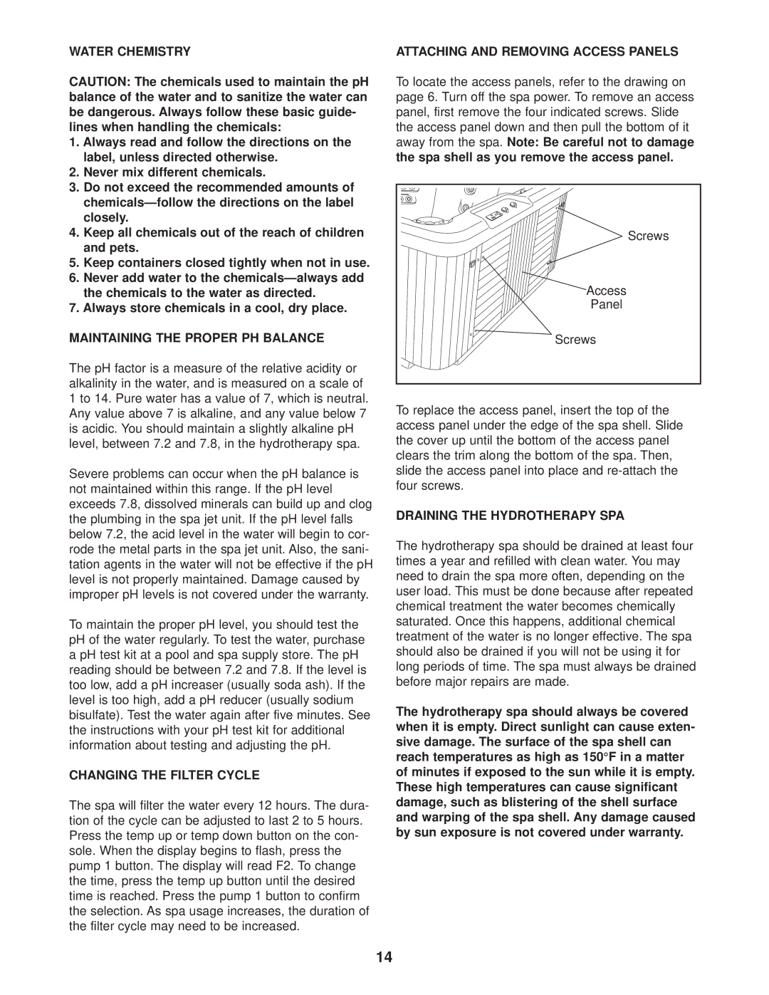 Image IMSB63120, IMSG63120 user manual Water Chemistry, Maintaining the Proper PH Balance, Changing the Filter Cycle 