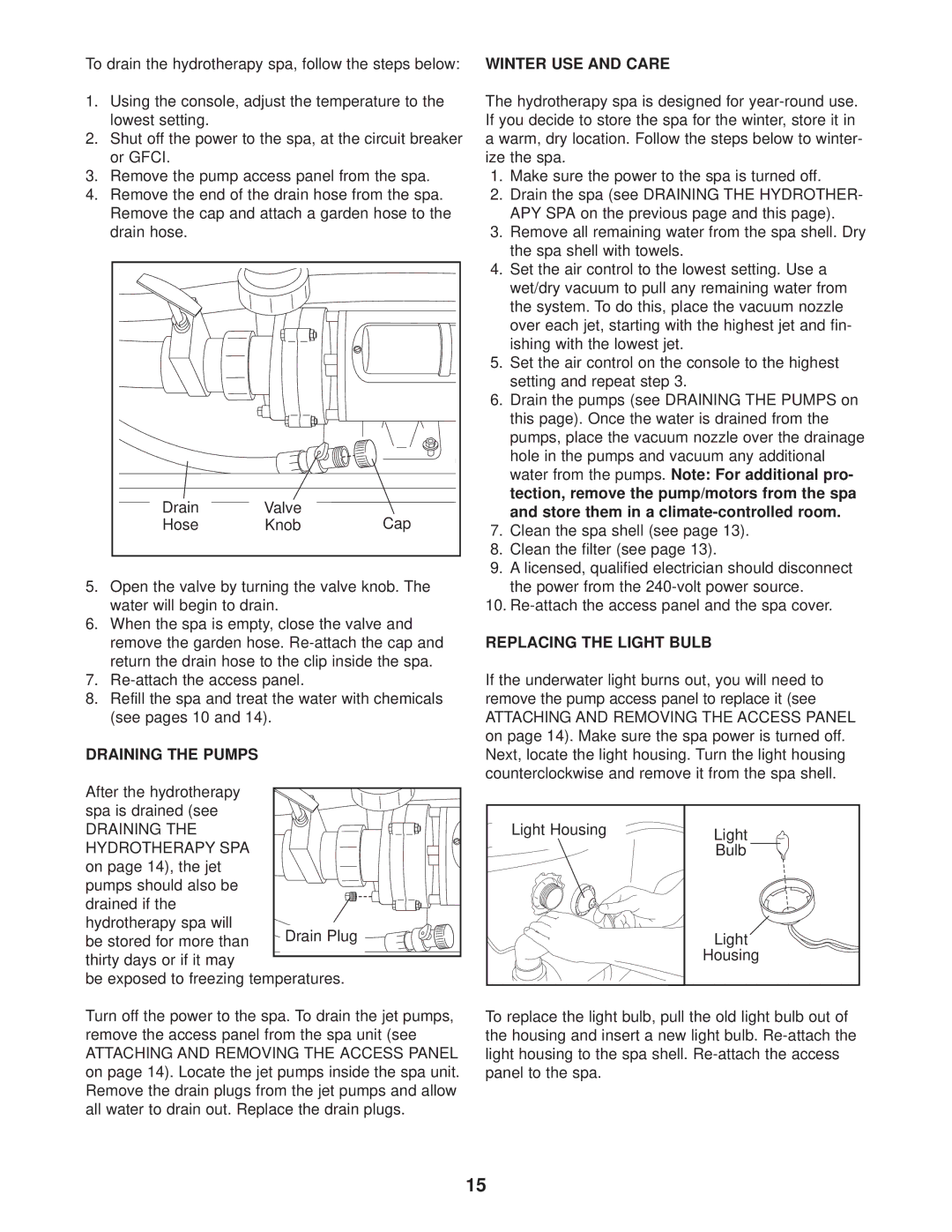 Image IMSG63120, IMSB63120, IMSB63120, IMSG63120 user manual Draining the Pumps, Replacing the Light Bulb 