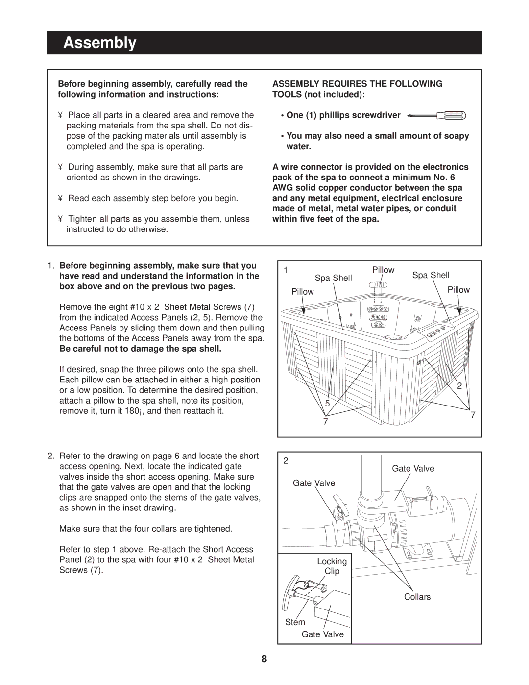 Image IMSB63120, IMSG63120, IMSG63120, IMSB63120 user manual Assembly, Be careful not to damage the spa shell 