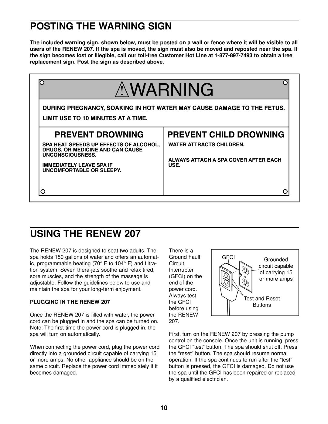 Image IMSG20701, IMSW20701, IMSB20701 user manual Posting The Warning Sign, Using The Renew, Plugging In The Renew 