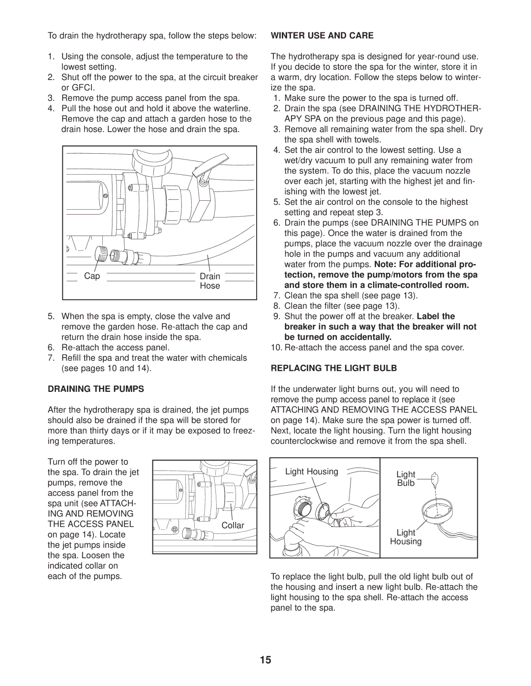 Image IMSB62820, IMSG62820 user manual Draining the Pumps, Replacing the Light Bulb 