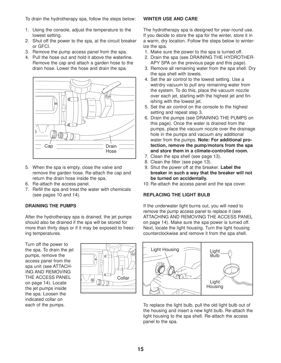 Image IMSB62820, IMSG62820 user manual Draining The Pumps, Replacing The Light Bulb 