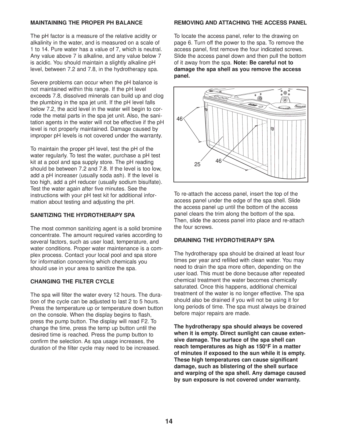 Image IMSG63910, IMSB63910 Maintaining the Proper PH Balance, Sanitizing the Hydrotherapy SPA, Changing the Filter Cycle 