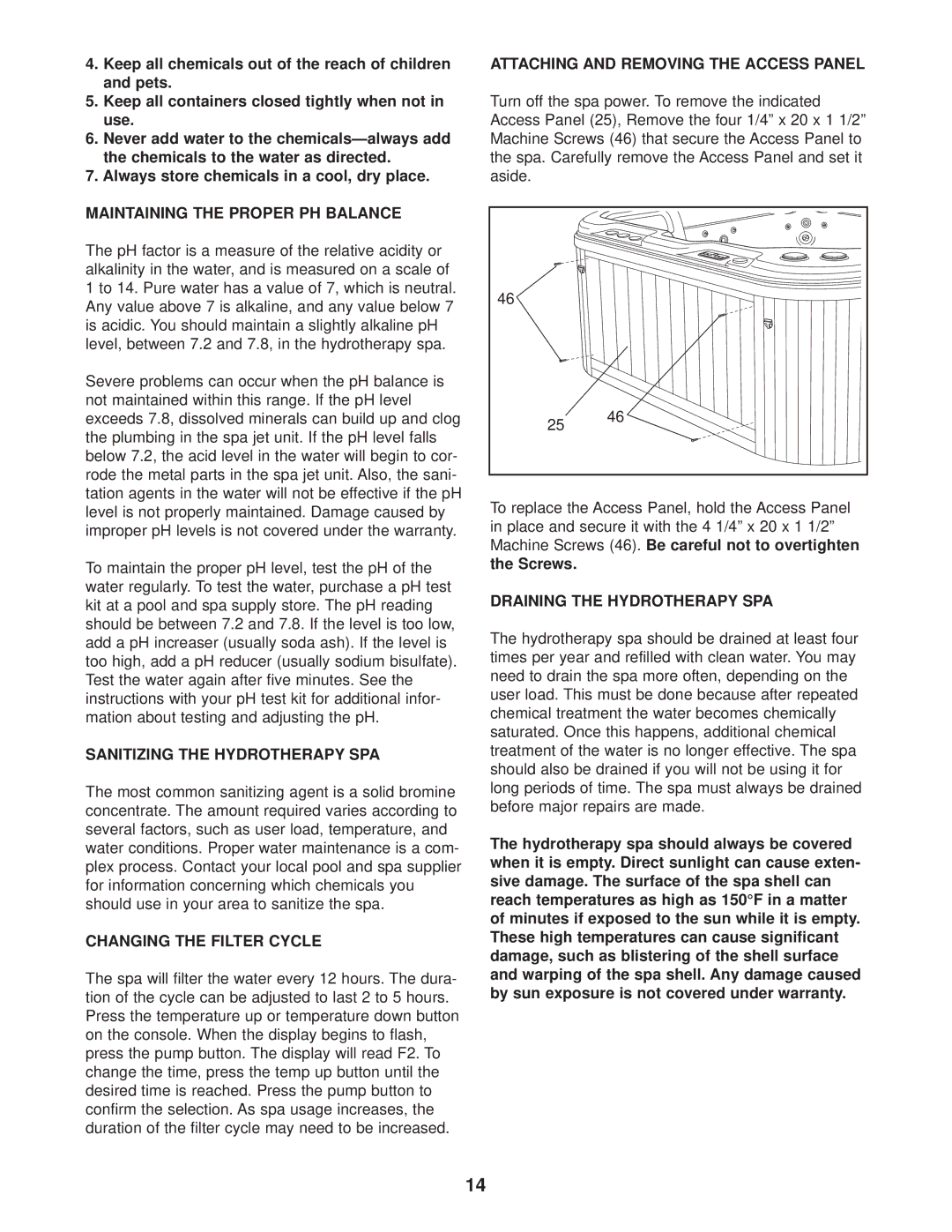 Image IMSG73911, IMSB73911 Maintaining the Proper PH Balance, Sanitizing the Hydrotherapy SPA, Changing the Filter Cycle 