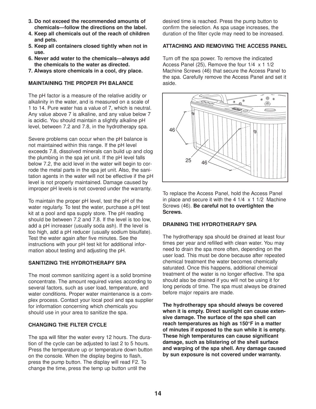 Image IMSG73920, IMSB73920 Maintaining the Proper PH Balance, Sanitizing the Hydrotherapy SPA, Changing the Filter Cycle 