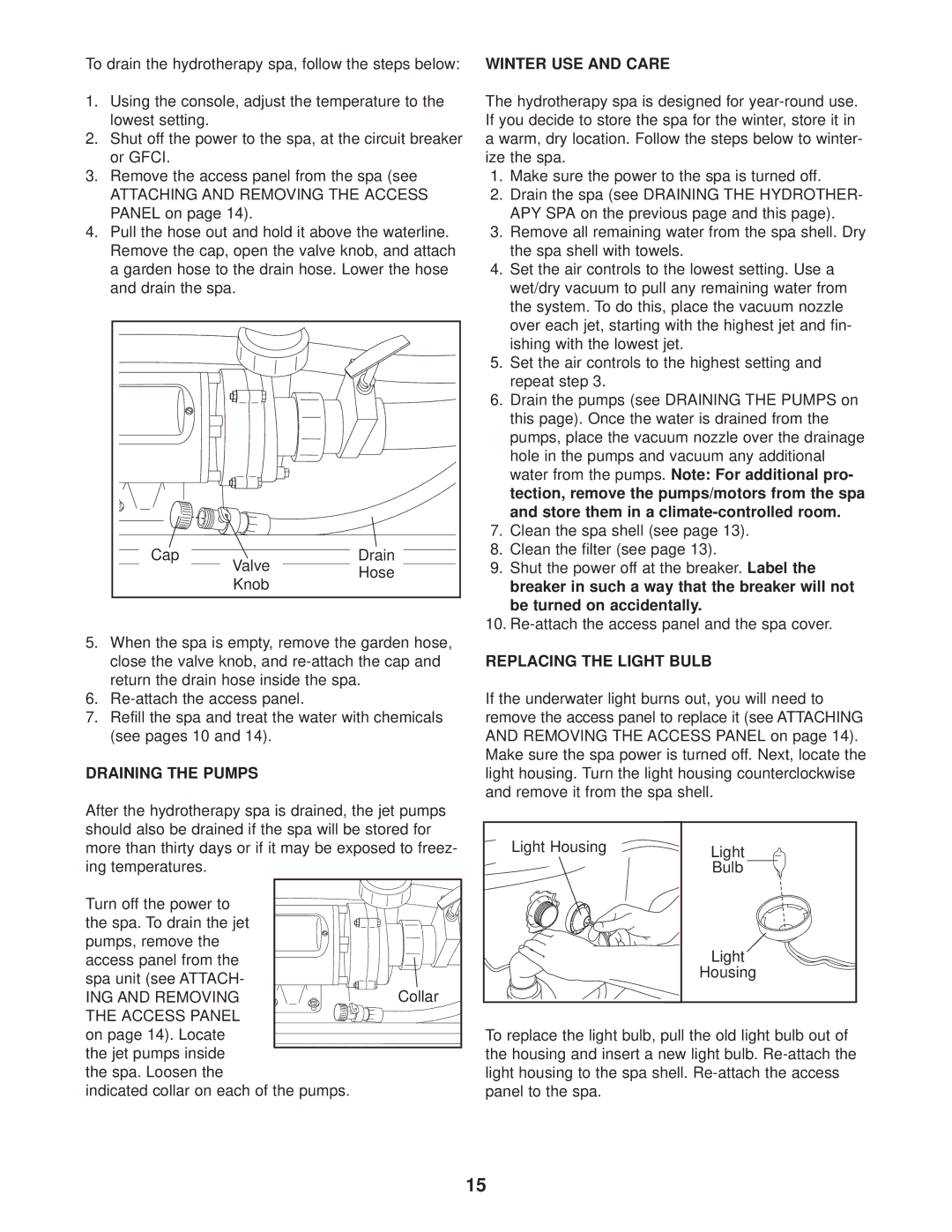 Image IMSB73920, IMSG73920 user manual Draining the Pumps, Replacing the Light Bulb 