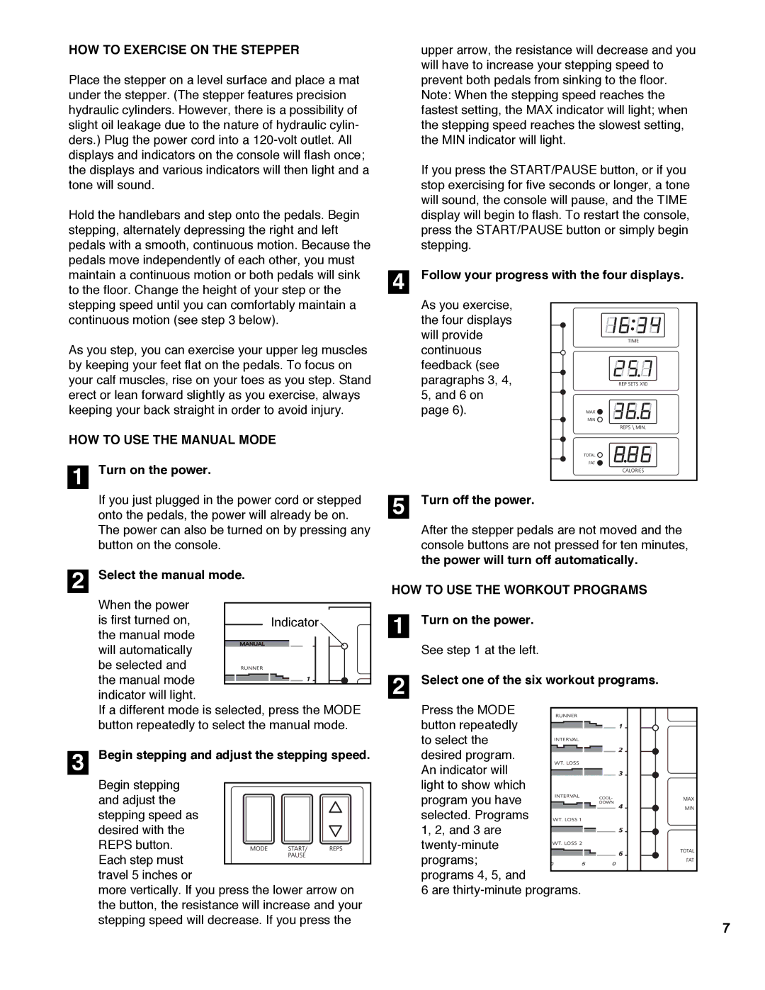 Image IMST90060 user manual HOW to Exercise on the Stepper, HOW to USE the Manual Mode, HOW to USE the Workout Programs 