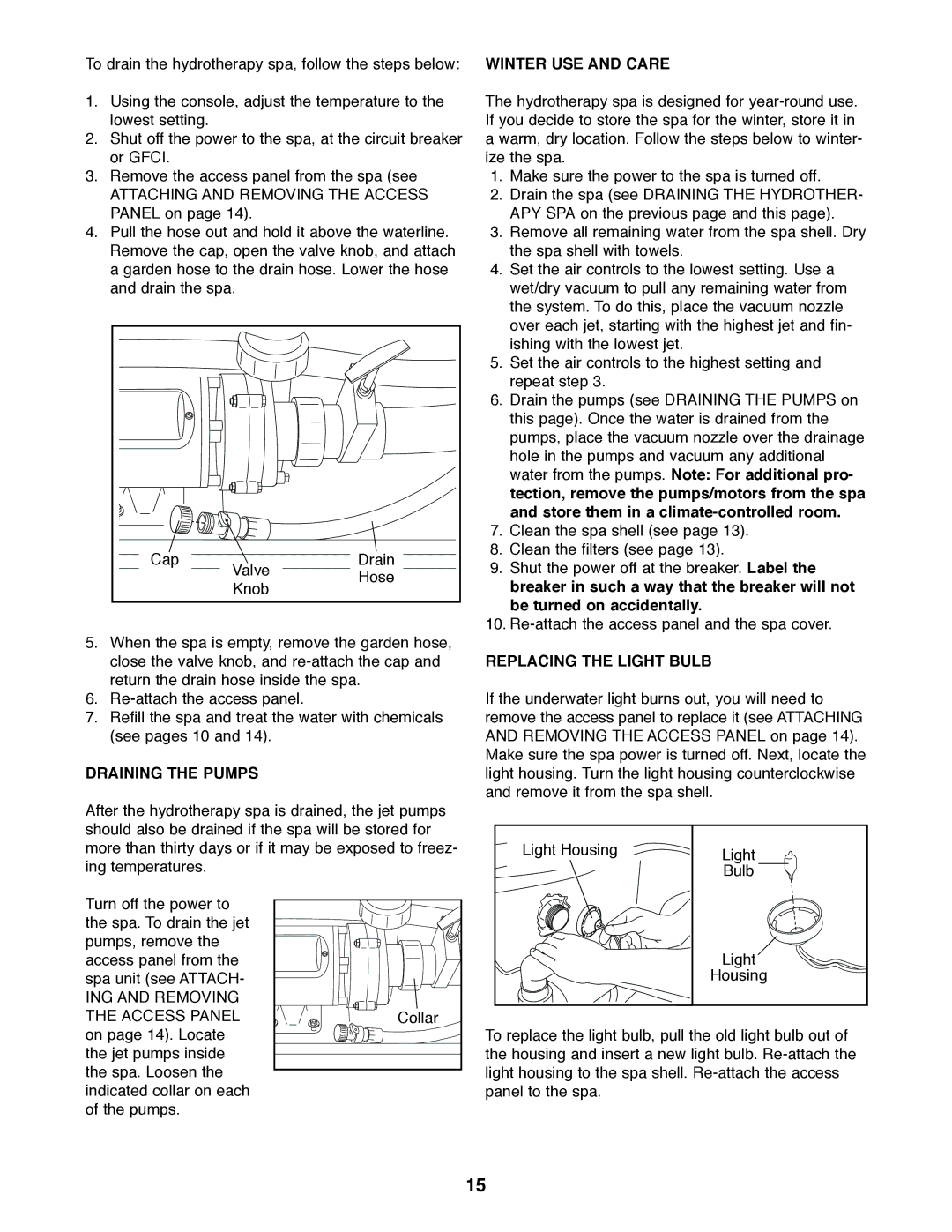 Image IMSW73910 user manual Draining the Pumps, Replacing the Light Bulb 