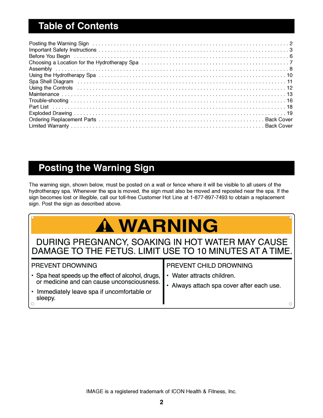 Image IMSW73910 user manual Table of Contents, Posting the Warning Sign 