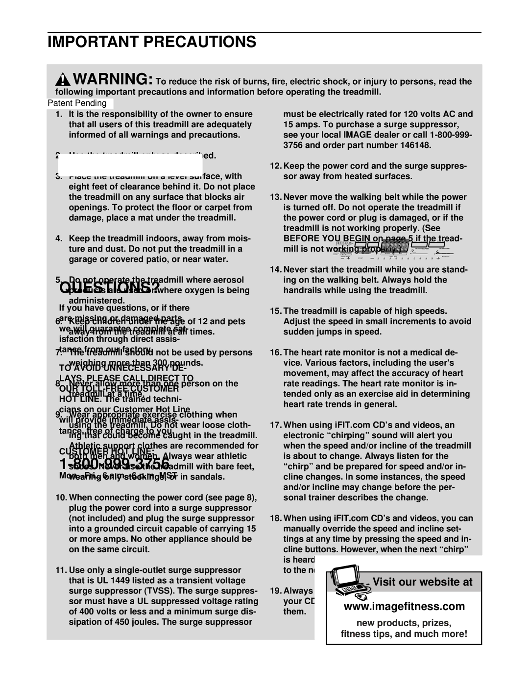 Image IMTL07610 user manual Important Precautions 