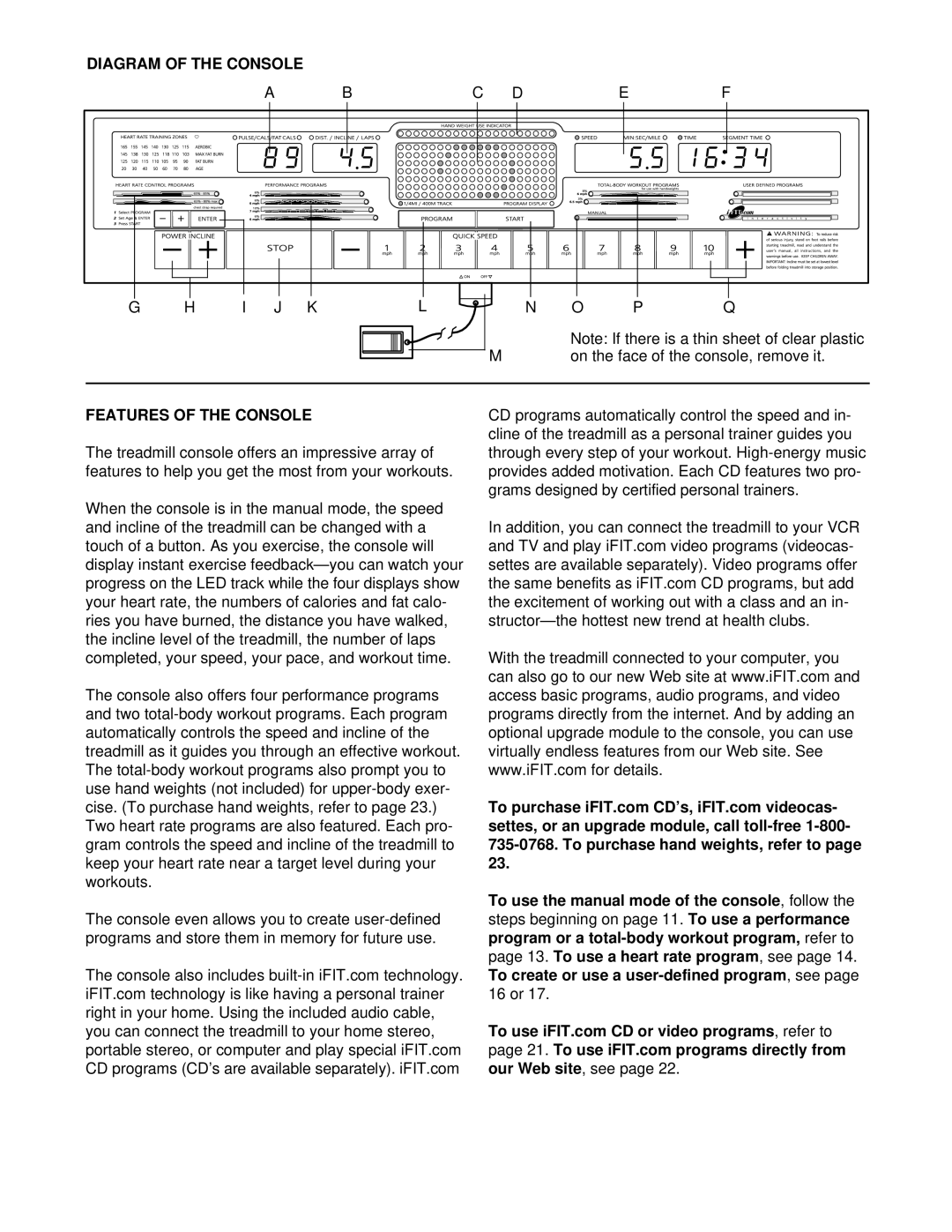 Image IMTL07610 user manual Diagram of the Console, Features of the Console 