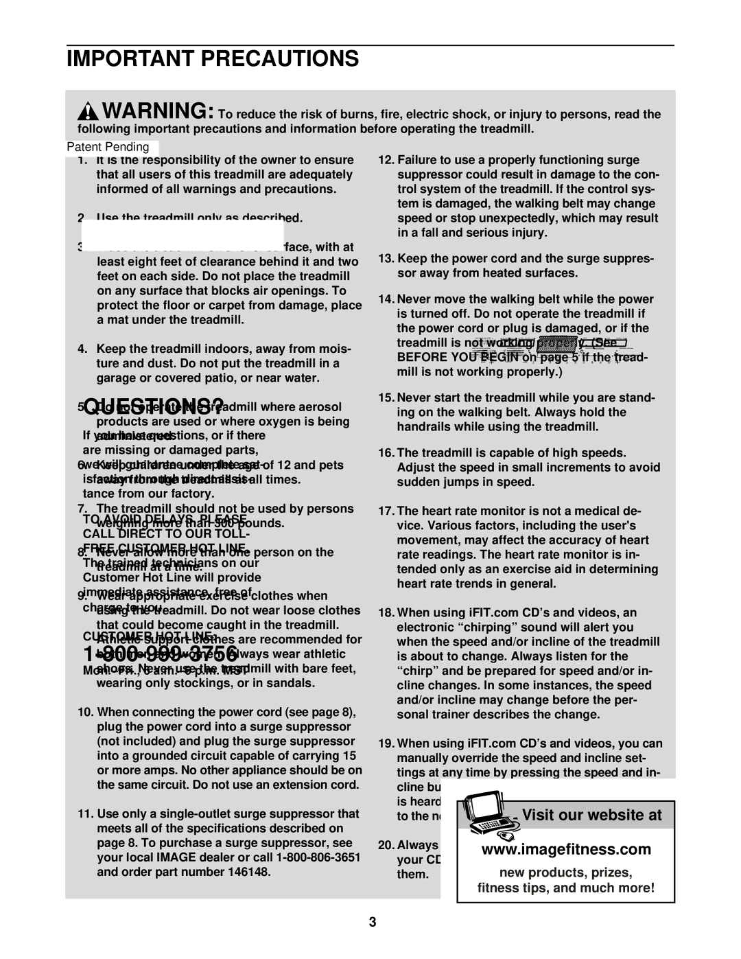 Image IMTL07611 user manual Important Precautions 