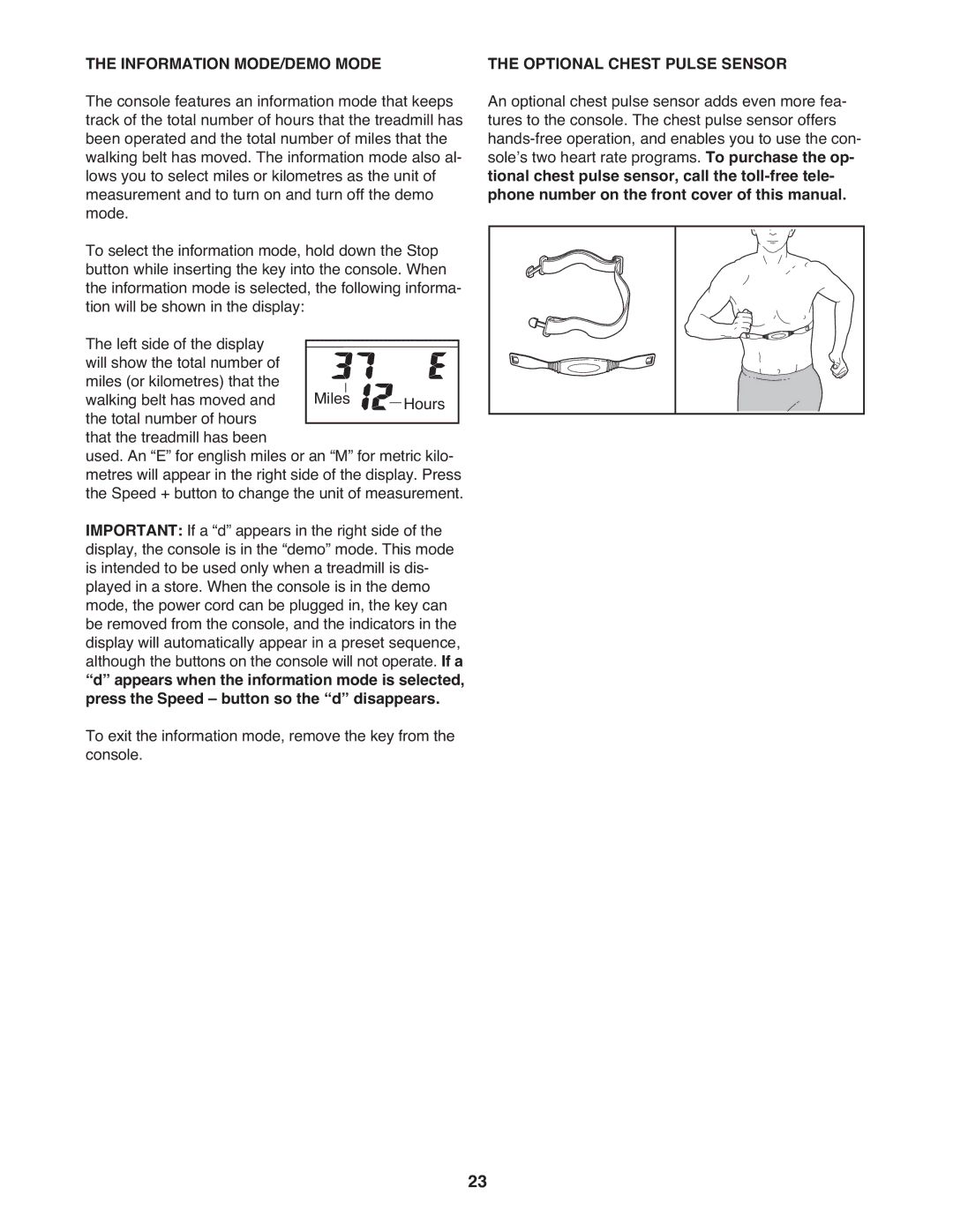 Image IMTL07905.0 user manual Information MODE/DEMO Mode, Optional Chest Pulse Sensor 