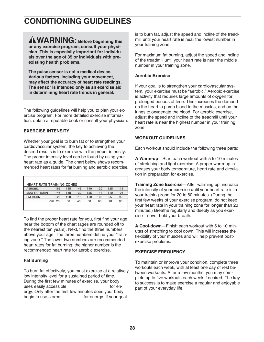 Image IMTL07905.0 user manual Conditioning Guidelines, Exercise Intensity, Workout Guidelines, Exercise Frequency 