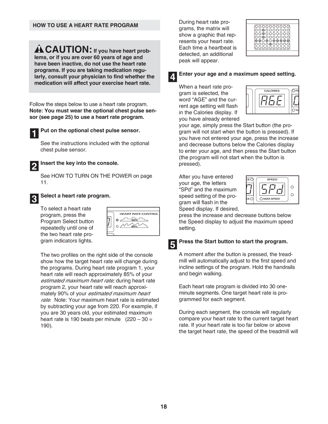 Image IMTL11905.1 HOW to USE a Heart Rate Program, Put on the optional chest pulse sensor, Select a heart rate program 