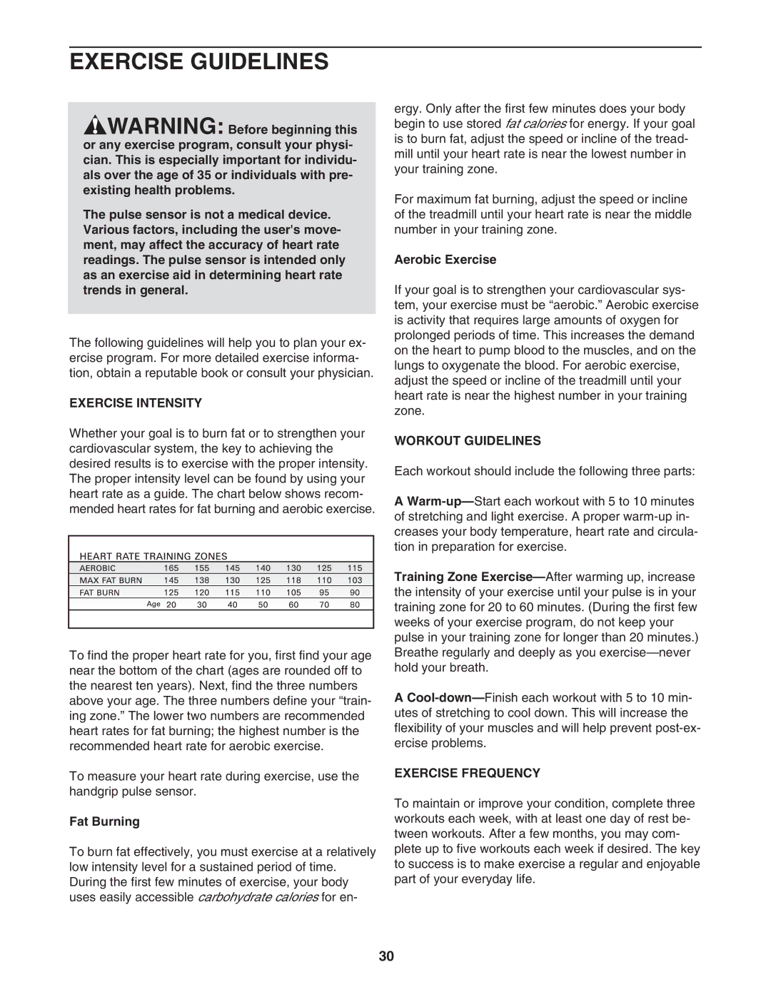 Image IMTL11905.1 user manual Exercise Guidelines, Exercise Intensity, Workout Guidelines, Exercise Frequency 