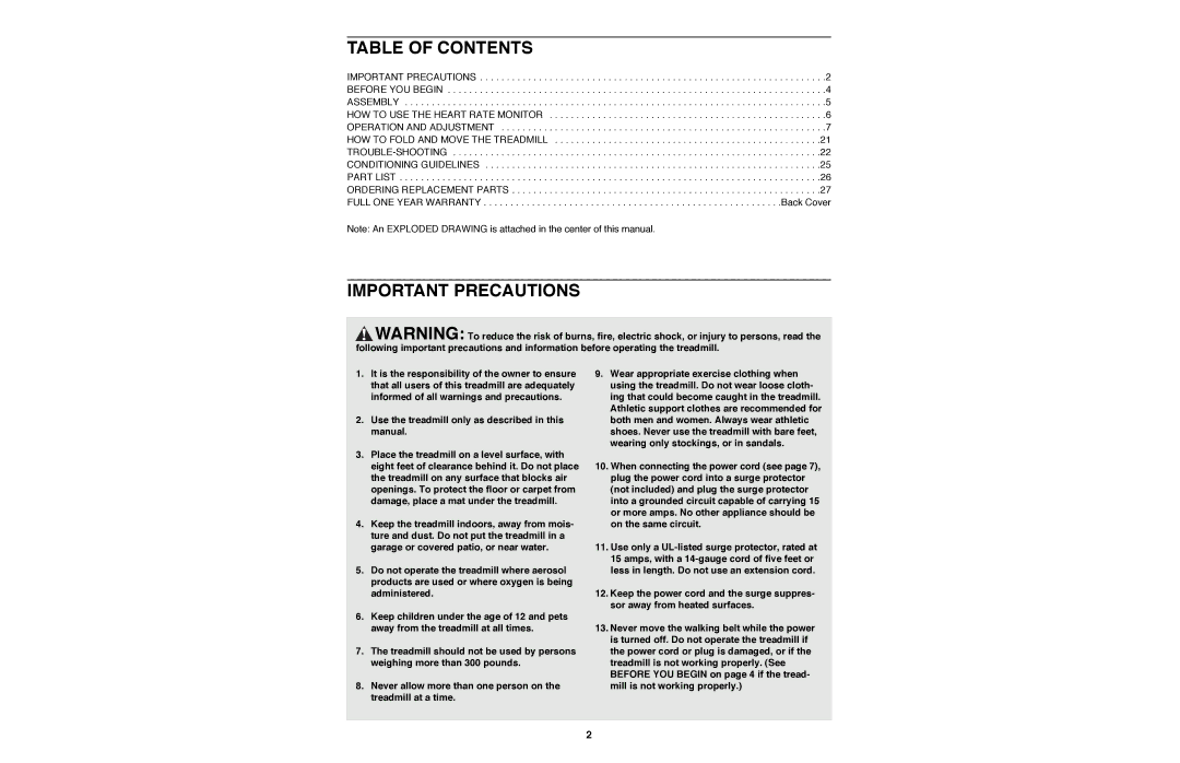 Image IMTL11990 user manual Table of Contents, Important Precautions 