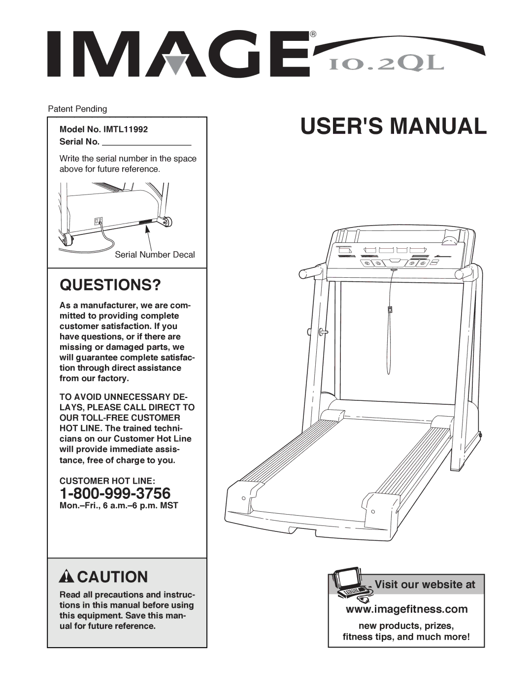 Image user manual Questions?, Model No. IMTL11992 Serial No, Customer HOT Line 