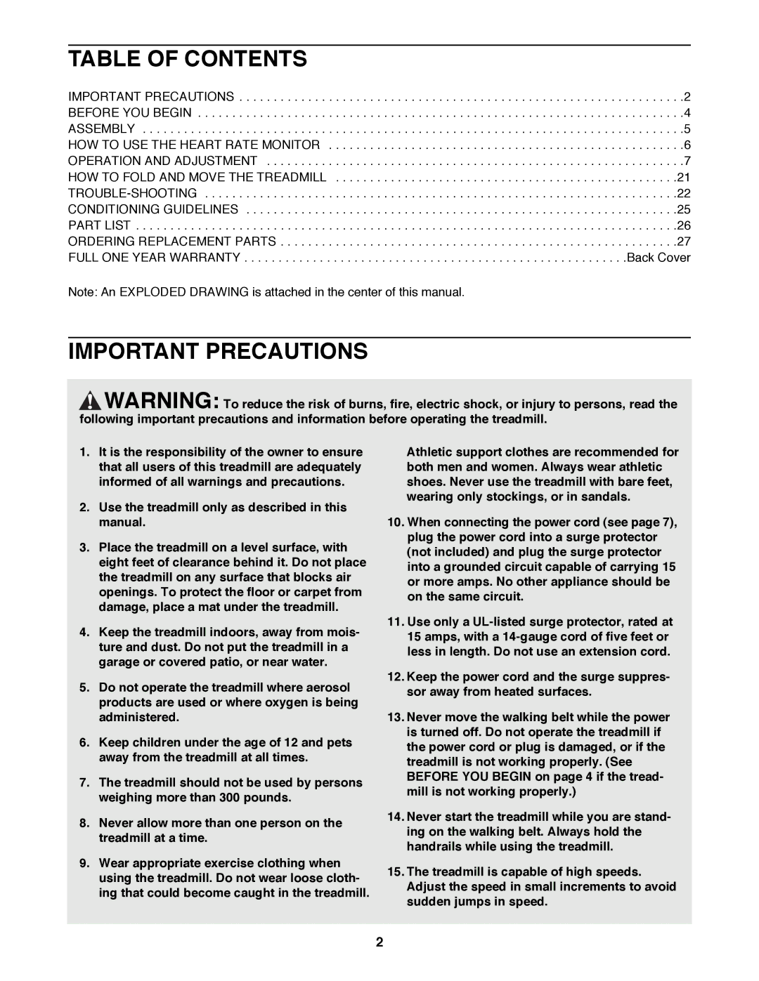 Image IMTL11992 user manual Table of Contents, Important Precautions 