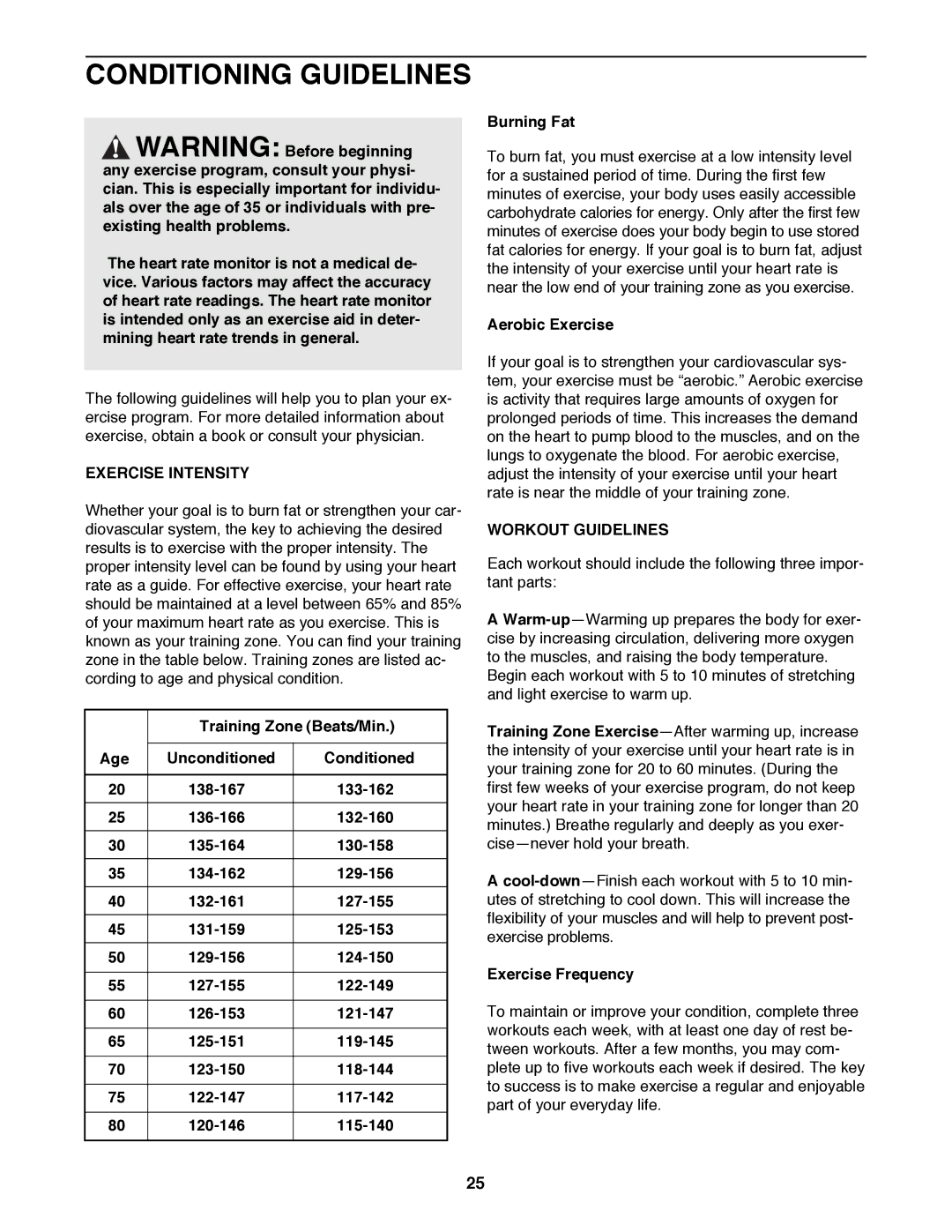 Image IMTL11992 user manual Conditioning Guidelines, Exercise Intensity, Workout Guidelines 