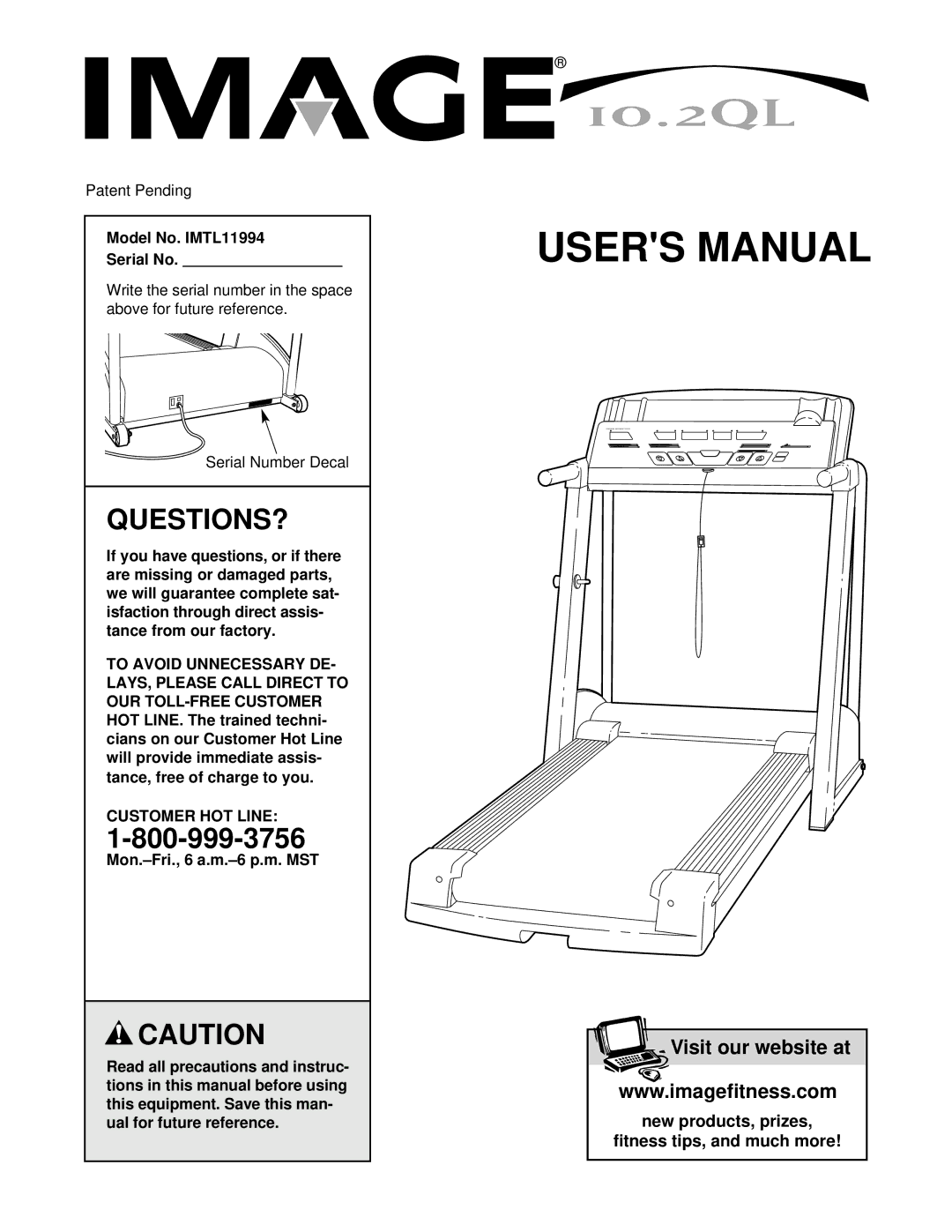 Image user manual Questions?, Model No. IMTL11994 Serial No, Customer HOT Line 