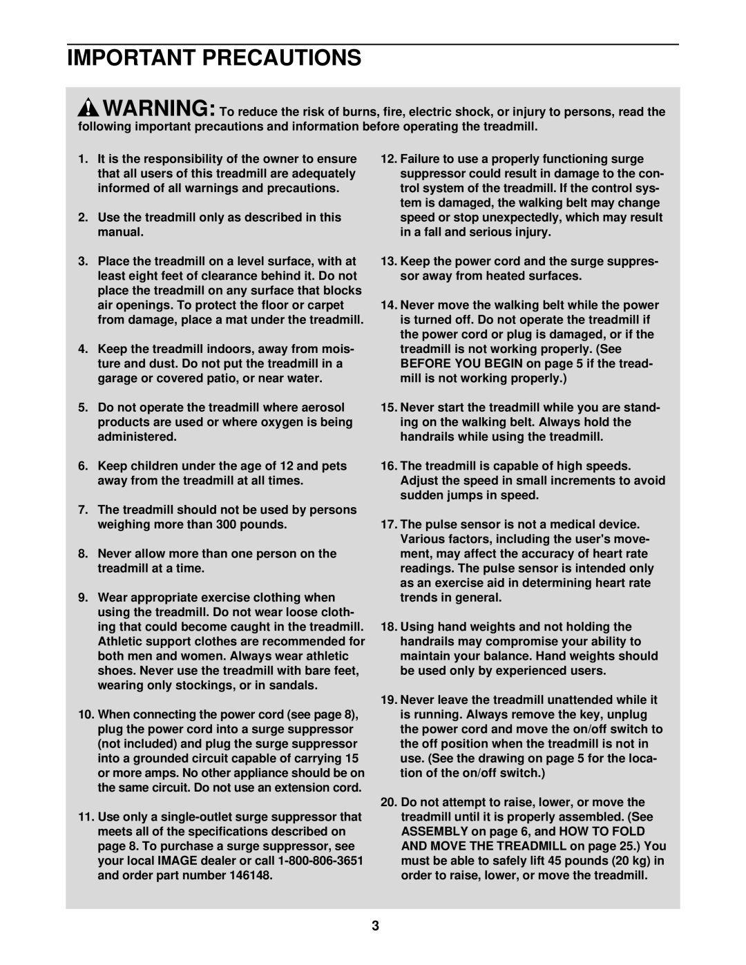 Image IMTL11995 user manual Important Precautions 