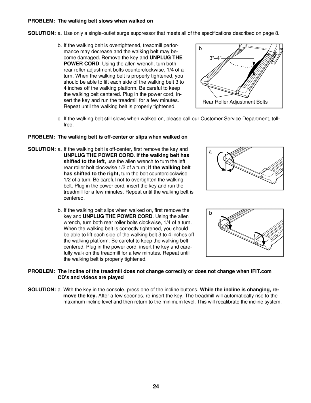 Image IMTL11997 user manual Problem The walking belt slows when walked on, Power Cord, Shifted to the left, Centered 