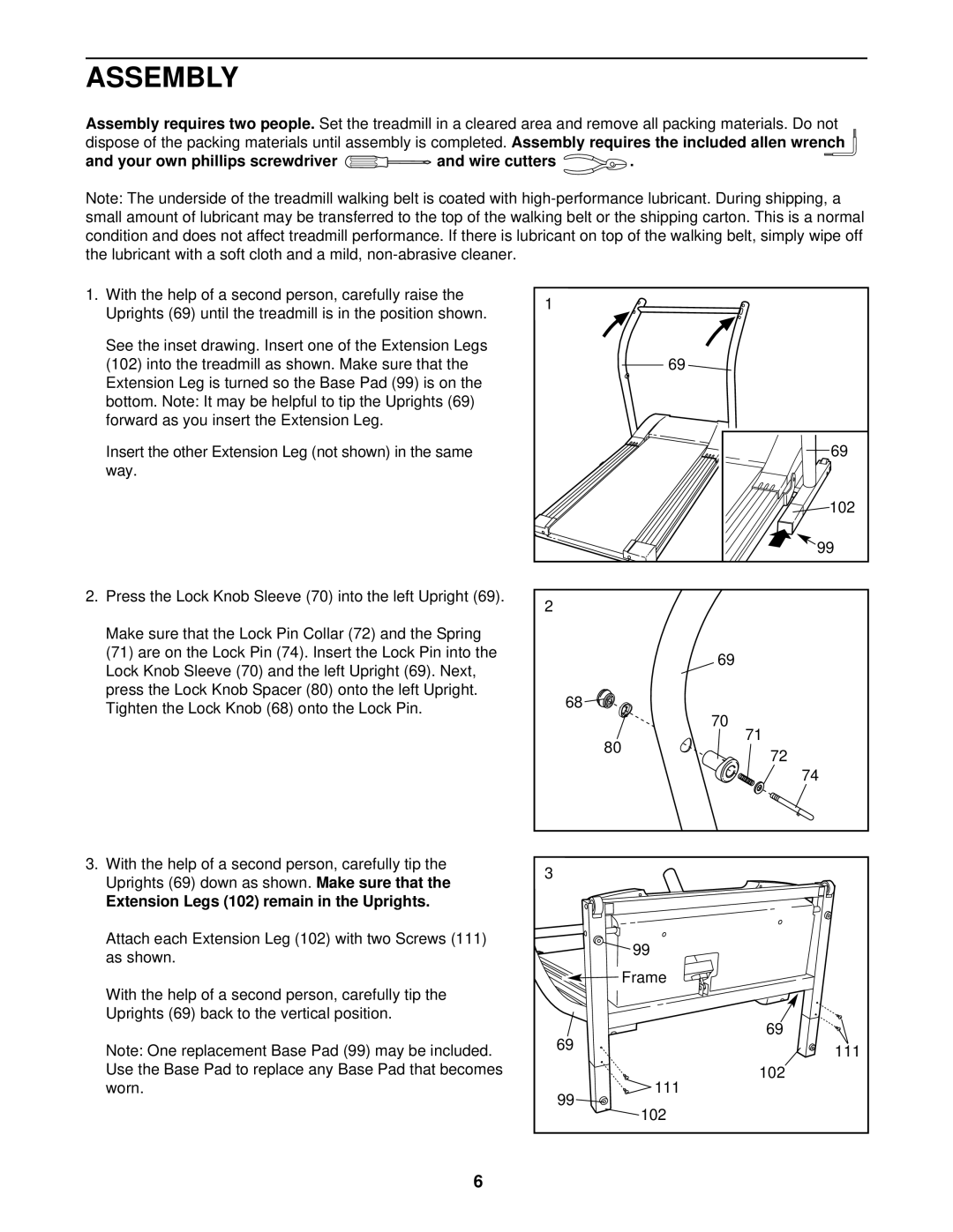 Image IMTL11997 user manual Assembly requires two people, Make sure that Extension Legs 102 remain in the Uprights 