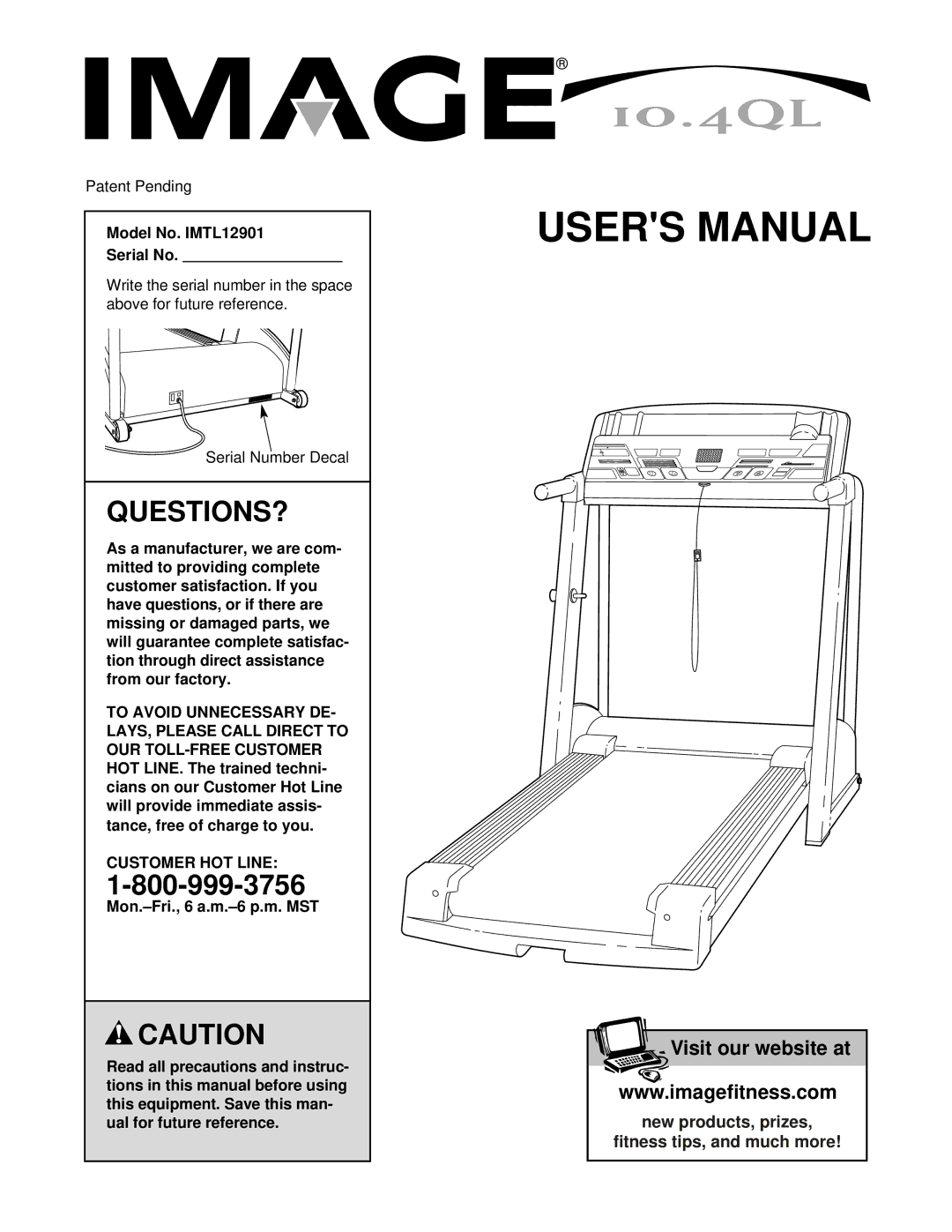 Image user manual Questions?, Model No. IMTL12901 Serial No, Customer HOT Line 