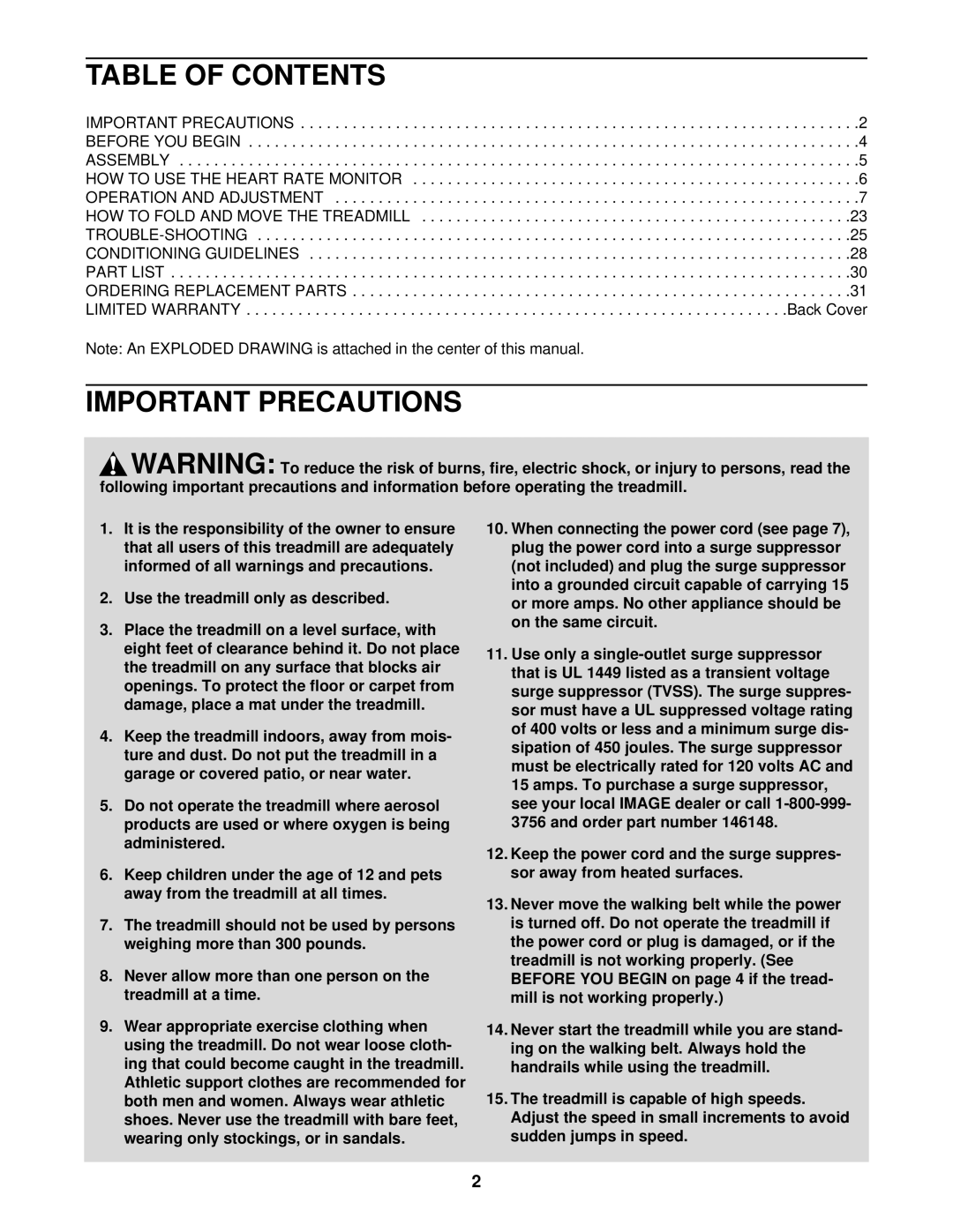 Image IMTL12901 user manual Table of Contents, Important Precautions 