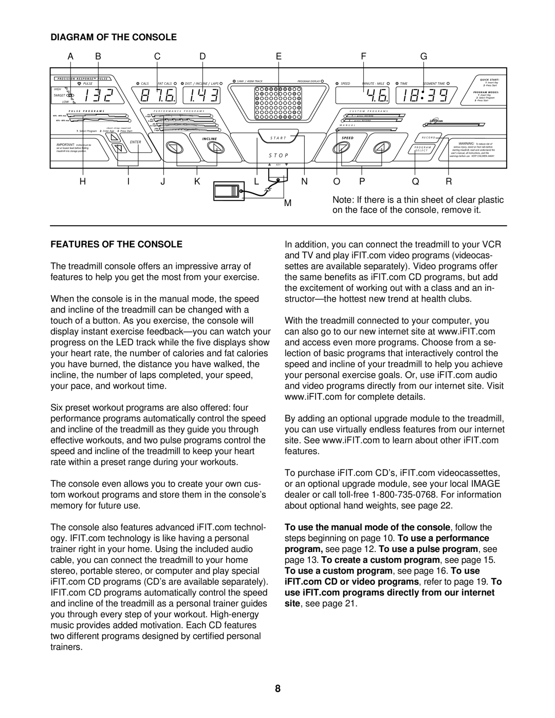 Image IMTL12901 user manual Diagram of the Console, Features of the Console 