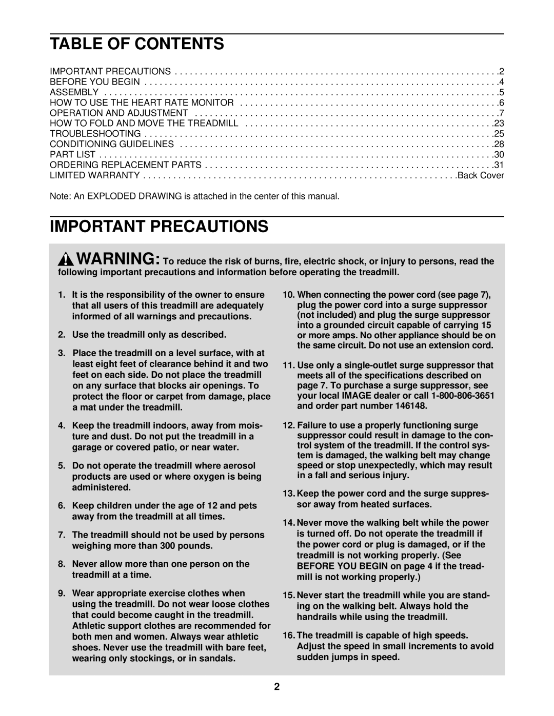 Image IMTL12902 user manual Table of Contents, Important Precautions 