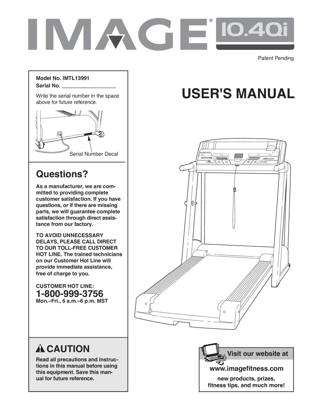 Image user manual Model No. IMTL13991 Serial No, Customer HOT Line 