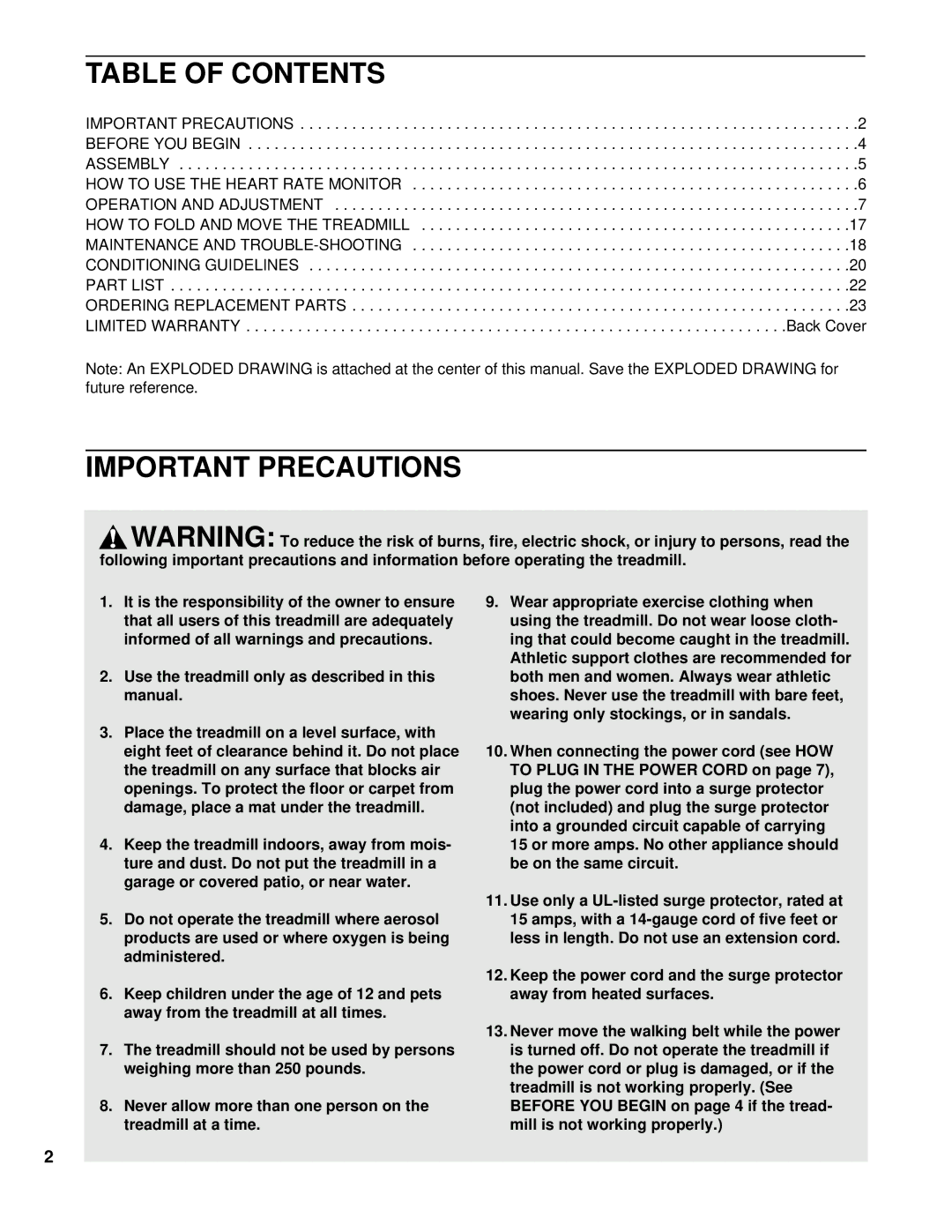 Image IMTL14072 user manual Table of Contents, Important Precautions 