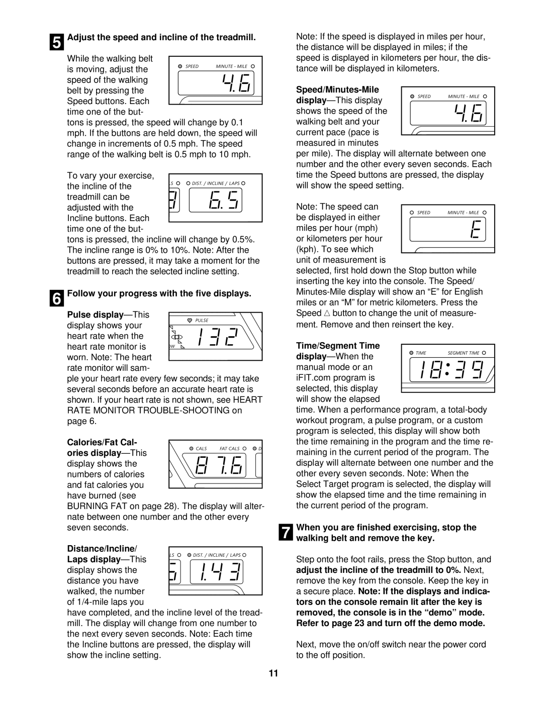 Image IMTL14900 Adjust the speed and incline of the treadmill, Calories/Fat Cal- ories display-This, Speed/Minutes-Mile 