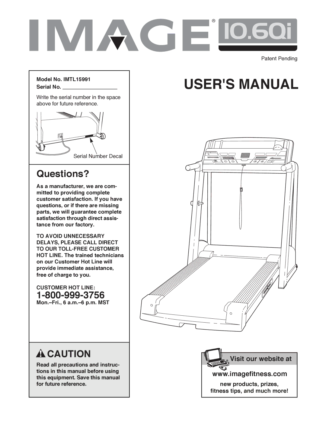 Image user manual Model No. IMTL15991 Serial No, Customer HOT Line 