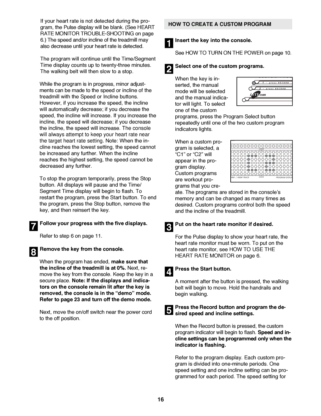 Image IMTL15991 HOW to Create a Custom Program, Select one of the custom programs, Sired speed and incline settings 