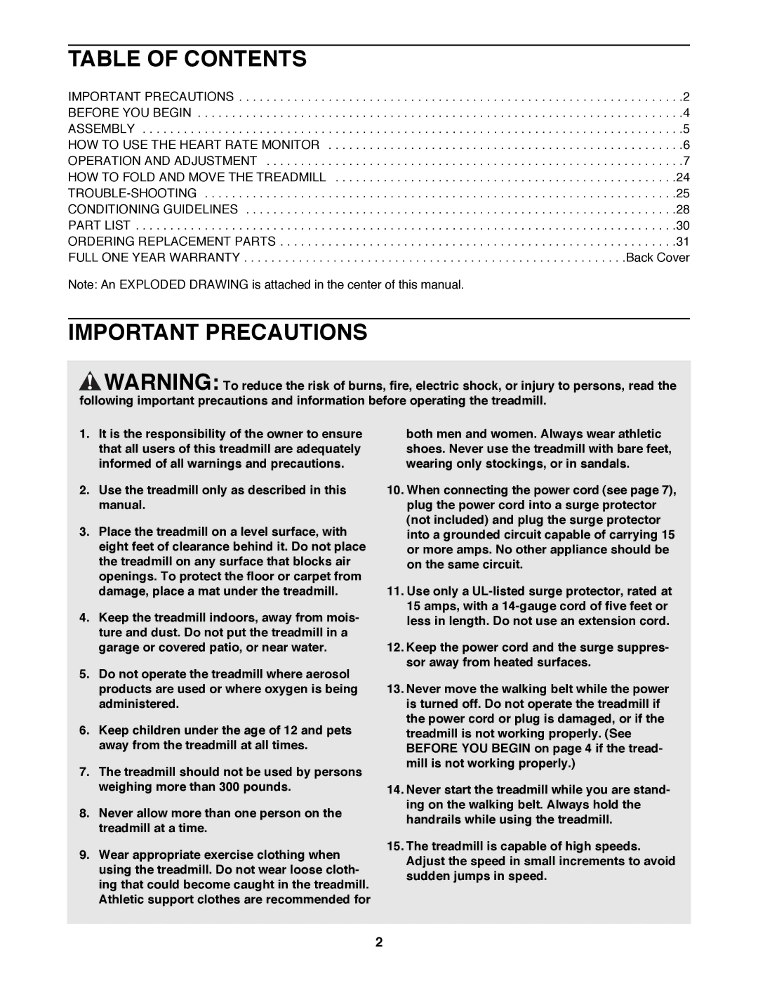 Image IMTL15991 user manual Table of Contents, Important Precautions 