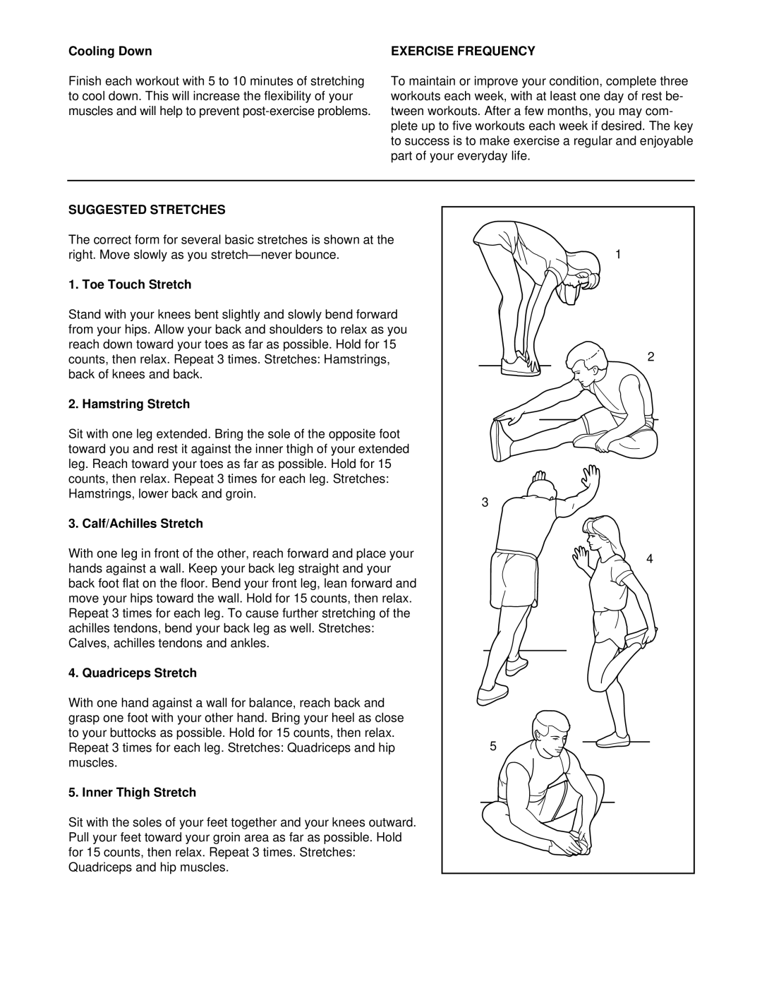 Image IMTL19901 user manual Exercise Frequency, Suggested Stretches 