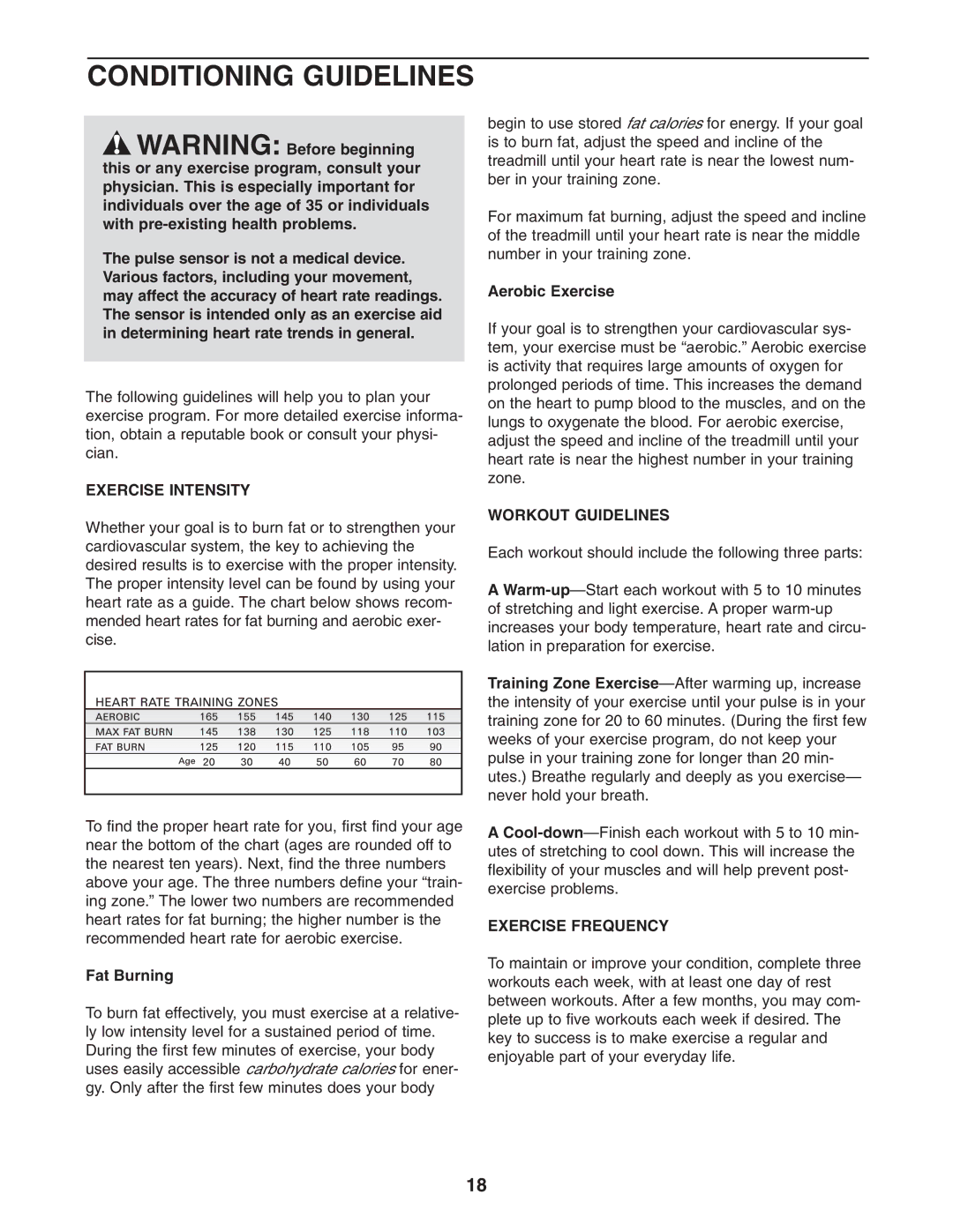 Image IMTL22506.0 user manual Conditioning Guidelines, Exercise Intensity, Workout Guidelines, Exercise Frequency 