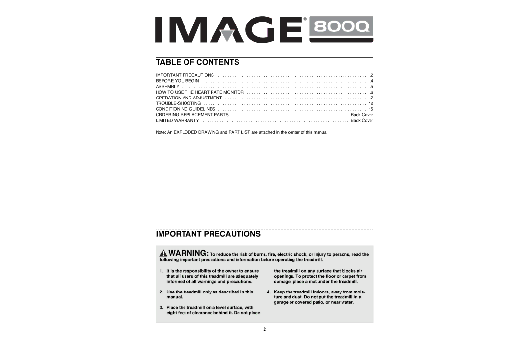 Image IMTL22990 user manual Table of Contents, Important Precautions 