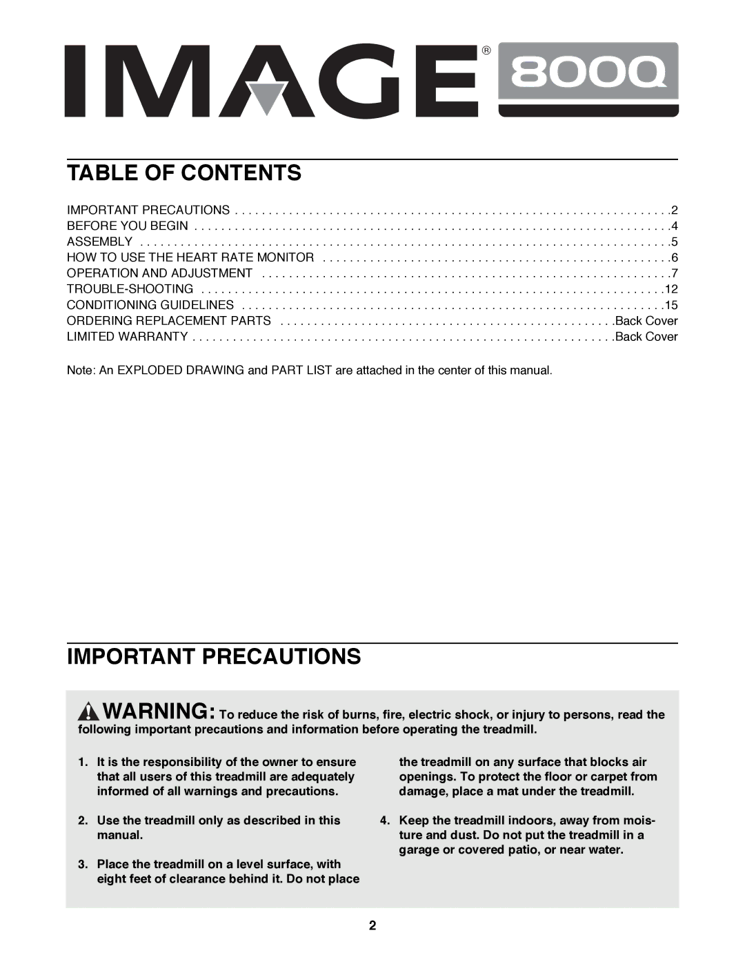 Image IMTL22991 user manual Table of Contents, Important Precautions 