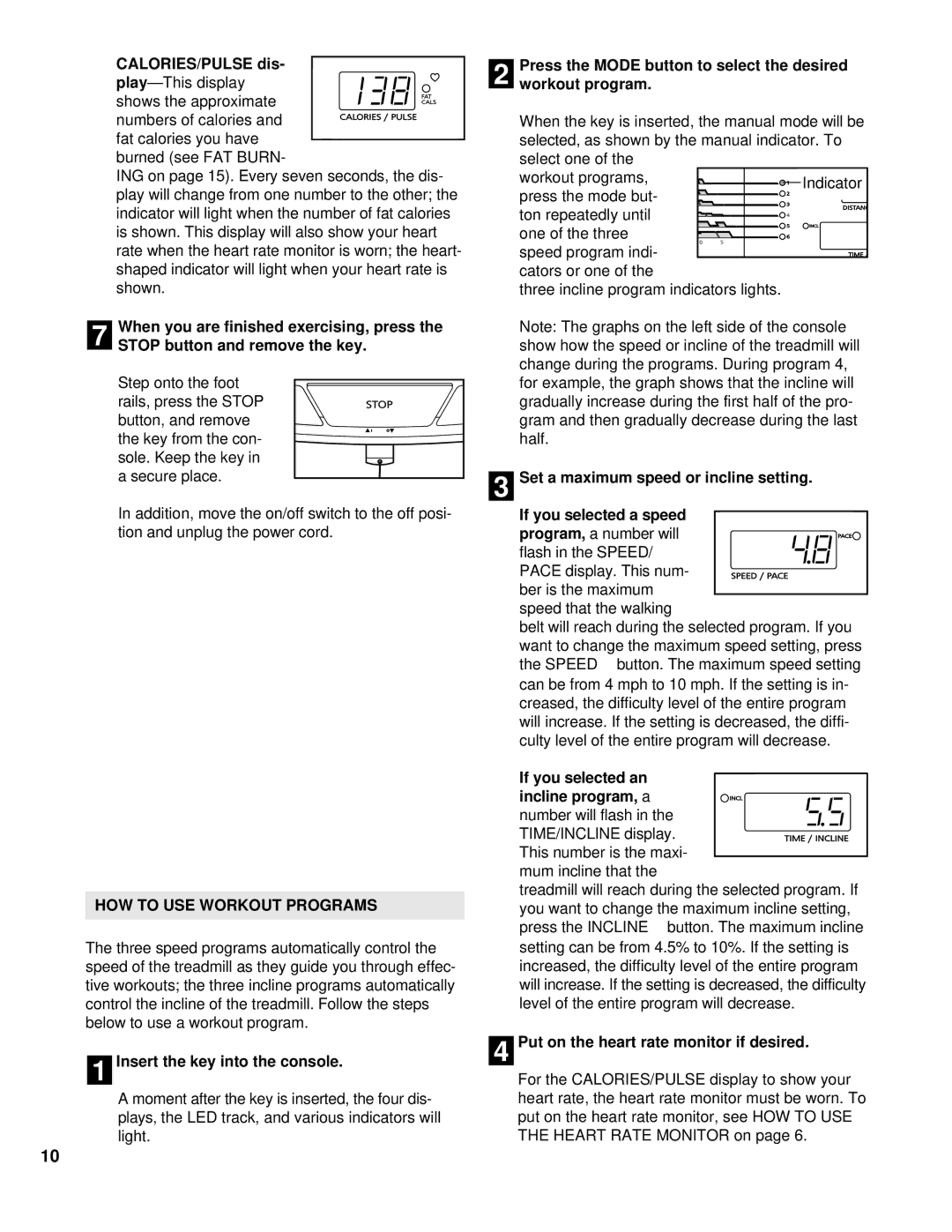 Image IMTL22993 user manual CALORIES/PULSE dis, Press the Mode button to select the desired workout program 