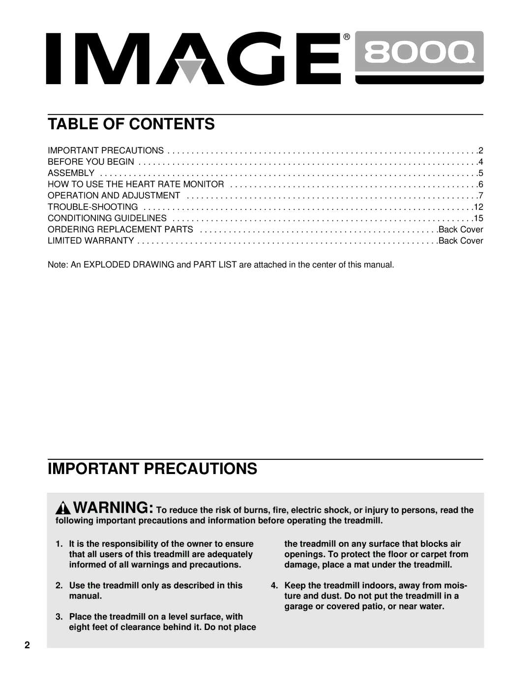 Image IMTL22993 user manual Table of Contents, Important Precautions 