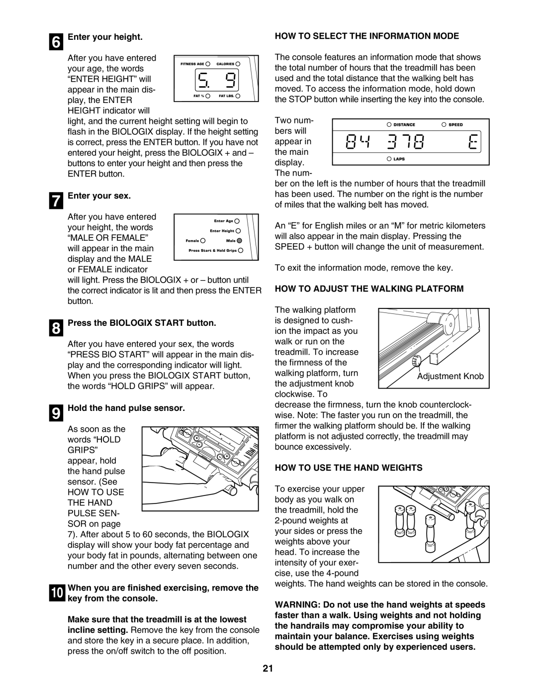 Image IMTL24490 HOW to Select the Information Mode, HOW to Adjust the Walking Platform, HOW to USE the Hand Weights 